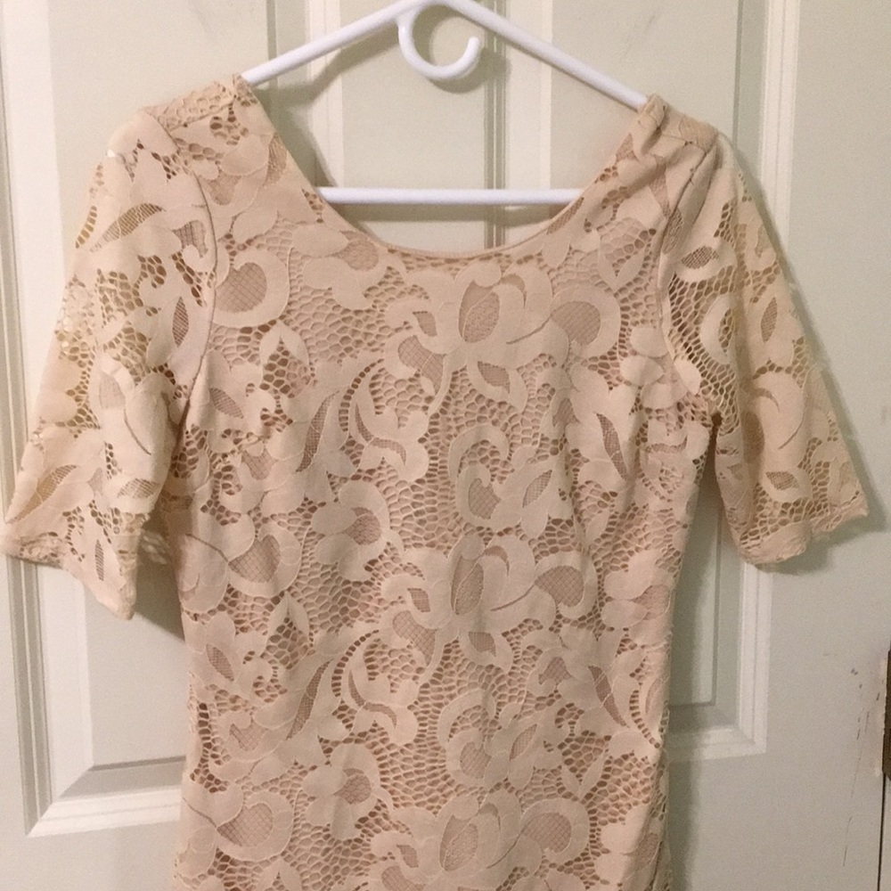 SeXy Lace Overlay Beige Neutral Slip Dress S M